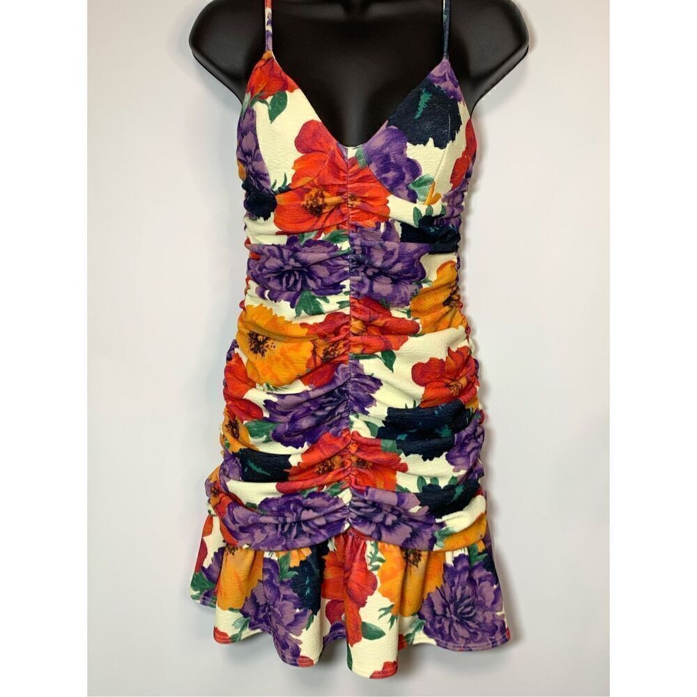 Asos Women's Floral Print Lined Sleeveless Ruched Mini Dress Multicolor Size 6